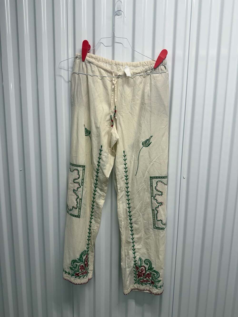 Zara ZW Collection Embroidered Floral Cotton Drawstring Trousers
